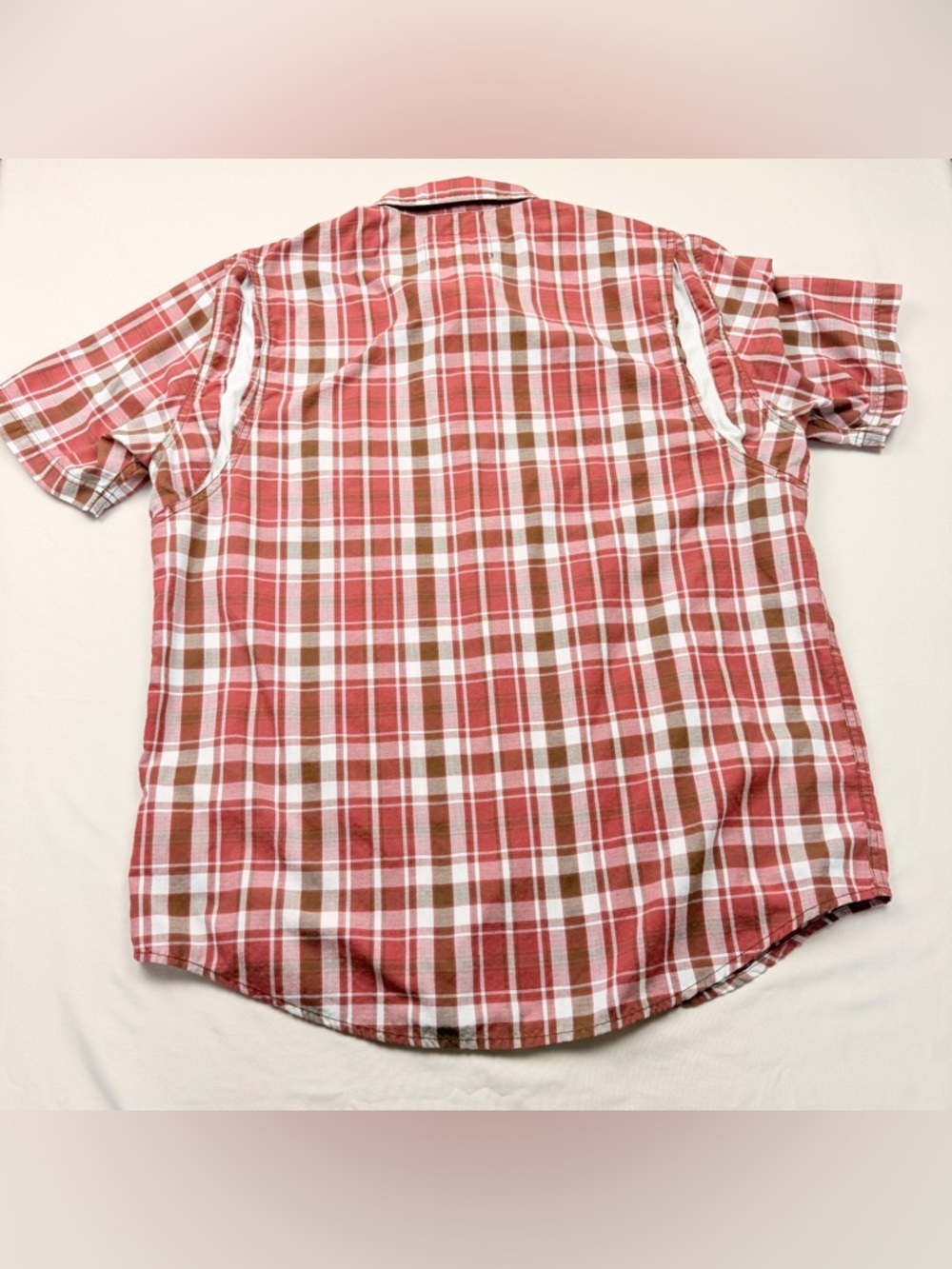Timberland PRO Men's Red and Brown Plaid Short-Sleeve Button-Up Shirt - Picture 2 of 10